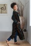Womens, Odessa Silk Velvet Coat, hand block print, full body length with pockets. Jewel