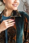 Womens, Odessa Silk Velvet Coat, hand block print, full body length with pockets. Jewel