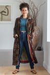 Womens, Odessa Silk Velvet Coat, hand block print, full body length with pockets, in Kashi