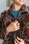 Womens, Odessa Silk Velvet Coat, hand block print, full body length with pockets, in Kashi