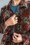 Womens, Odessa Silk Velvet Coat, hand block print, full body length with pockets, in Kashi