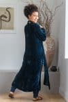 Womens, Odessa Silk Velvet Coat, hand block print, full body length with pockets, in Blue Luna