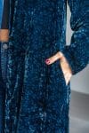 Womens, Odessa Silk Velvet Coat, hand block print, full body length with pockets, in Blue Luna