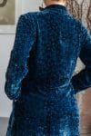 Womens, Odessa Silk Velvet Coat, hand block print, full body length with pockets, in Blue Luna