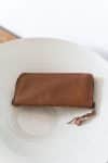 Leather ladies wallet, inside compartments, internal and external zip. Natural Brown Leather