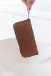 Leather ladies wallet, inside compartments, internal and external zip. Natural Brown Leather