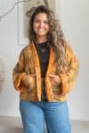 Womens Vintage Nomad Kantha Classic Jacket handmade from 100% cotton recycled fabrics in golden check Eka