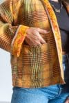 Womens Vintage Nomad Kantha Classic Jacket handmade from 100% cotton recycled fabrics in golden check Eka