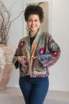 Womens Nomad Kantha Jacket, Wild Threads, with traditional Suzani embroidery, handmade from recycled Vintage Kantha’s. Maroon and Green floral - Fira