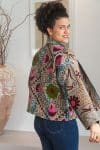 Womens Nomad Kantha Jacket, Wild Threads, with traditional Suzani embroidery, handmade from recycled Vintage Kantha’s. Maroon and Green floral - Fira