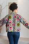 Womens Nomad Kantha Jacket, Wild Threads, with traditional Suzani embroidery, handmade from recycled Vintage Kantha’s. Maroon and Green floral - Fira