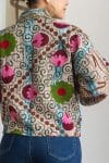 Womens Nomad Kantha Jacket, Wild Threads, with traditional Suzani embroidery, handmade from recycled Vintage Kantha’s. Maroon and Green floral - Fira