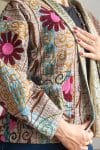 Womens Nomad Kantha Jacket, Wild Threads, with traditional Suzani embroidery, handmade from recycled Vintage Kantha’s. Maroon and Green floral - Fira