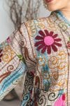 Womens Nomad Kantha Jacket, Wild Threads, with traditional Suzani embroidery, handmade from recycled Vintage Kantha’s. Maroon and Green floral - Fira