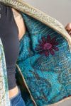Womens Nomad Kantha Jacket, Wild Threads, with traditional Suzani embroidery, handmade from recycled Vintage Kantha’s. Maroon and Green floral - Fira