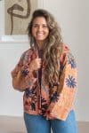 Womens Nomad Kantha Jacket, Wild Threads, with traditional Suzani embroidery, handmade from recycled Vintage Kantha’s. Apricot Lux