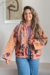 Womens Nomad Kantha Jacket, Wild Threads, with traditional Suzani embroidery, handmade from recycled Vintage Kantha’s. Apricot Lux