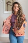 Womens Nomad Kantha Jacket, Wild Threads, with traditional Suzani embroidery, handmade from recycled Vintage Kantha’s. Apricot Lux