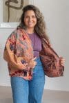 Womens Nomad Kantha Jacket, Wild Threads, with traditional Suzani embroidery, handmade from recycled Vintage Kantha’s. Apricot Lux