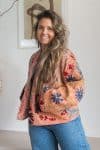Womens Nomad Kantha Jacket, Wild Threads, with traditional Suzani embroidery, handmade from recycled Vintage Kantha’s. Apricot Lux