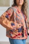 Womens Nomad Kantha Jacket, Wild Threads, with traditional Suzani embroidery, handmade from recycled Vintage Kantha’s. Apricot Lux