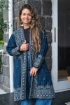 Womens Persian Luxe Coat, hand embroidered, blue Sapphire