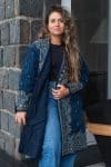 Womens Persian Luxe Coat, hand embroidered, blue Sapphire