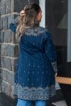 Womens Persian Luxe Coat, hand embroidered, blue Sapphire