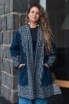Womens Persian Luxe Coat, hand embroidered, blue Sapphire