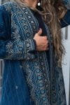 Womens Persian Luxe Coat, hand embroidered, blue Sapphire