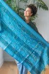 Womens Poet Scarf, boiled wool features hand embroidery. Blue Sky