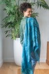 Womens Poet Scarf, boiled wool features hand embroidery. Blue Sky