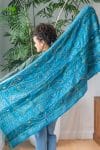 Womens Poet Scarf, boiled wool features hand embroidery. Blue Sky