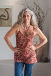 Womens, long Singlet Top, 100% cotton, hand block print, Rustic Red