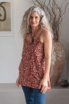 Womens, long Singlet Top, 100% cotton, hand block print, Rustic Red