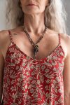 Womens, long Singlet Top, 100% cotton, hand block print, Rustic Red