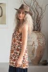 Womens, long Singlet Top, 100% cotton, hand block print, Autumn.