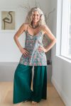Womens, long Singlet Top, 100% cotton, hand block print, Celeste blue