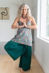 Womens, long Singlet Top, 100% cotton, hand block print, Celeste blue