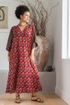 Womens, Satori Dress, Maxi, 100% Cotton, hand block print, in vibrant red Pimento