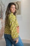 Womens Vintage Nomad Kantha Classic Jacket handmade from 100% cotton recycled fabrics in Green Freya