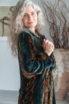 Womens, Odessa Silk Velvet Coat, hand block print, full body length with pockets. Jewel