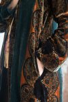 Womens, Odessa Silk Velvet Coat, hand block print, full body length with pockets. Jewel