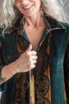 Womens, Odessa Silk Velvet Coat, hand block print, full body length with pockets. Jewel