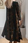 Womens, Odessa Silk Velvet Coat, hand block print, full body length with pockets. Jewel