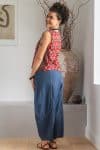 Womens Sol Pants, 100% cotton, hand stitched panels, shin/ankle length, drawstring waist and pockets. Boho Blue