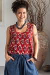 Womens Tops, 100% Cotton, Hand Block Print, Summer. Lola in vibrant red Pimento