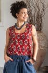 Womens Tops, 100% Cotton, Hand Block Print, Summer. Lola in vibrant red Pimento