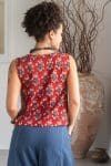 Womens Tops, 100% Cotton, Hand Block Print, Summer. Lola in vibrant red Pimento