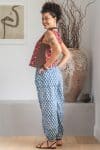 Womens Viva Pants, 100% cotton, hand block prints, ankle length with patch pockets. Nordic Blue